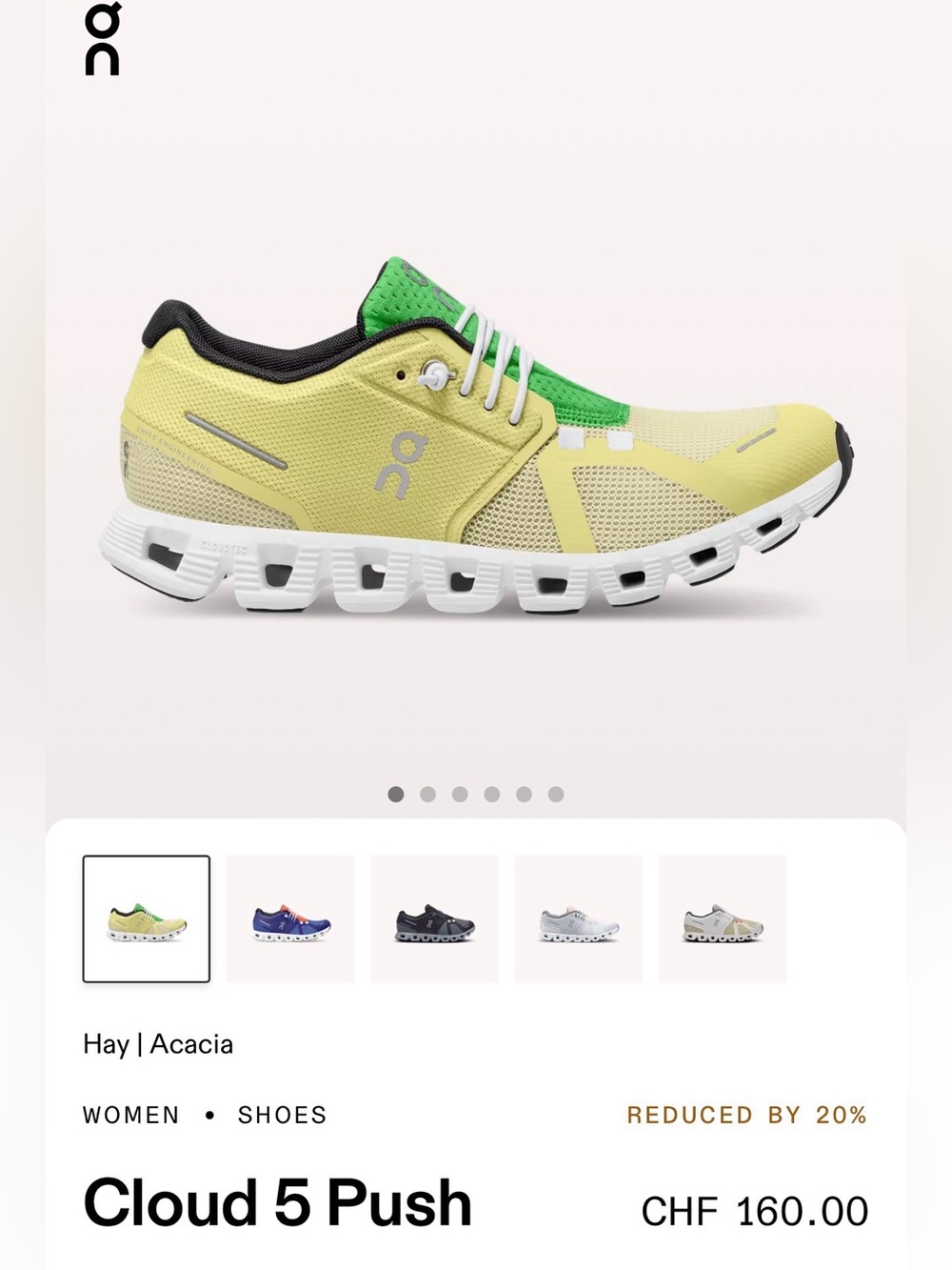 On Cloud 5 Push Sneakers - Yellow, Green, Women’s Size 7.5